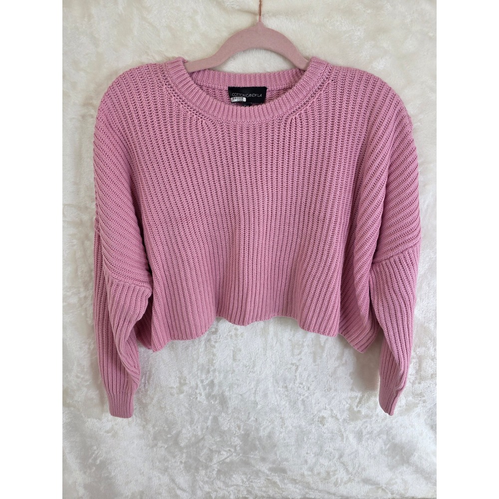 Cotton Candy LA Pink Ribbed Cropped Knit Sweater Crew Neck WS-143 Womens XS/S‎